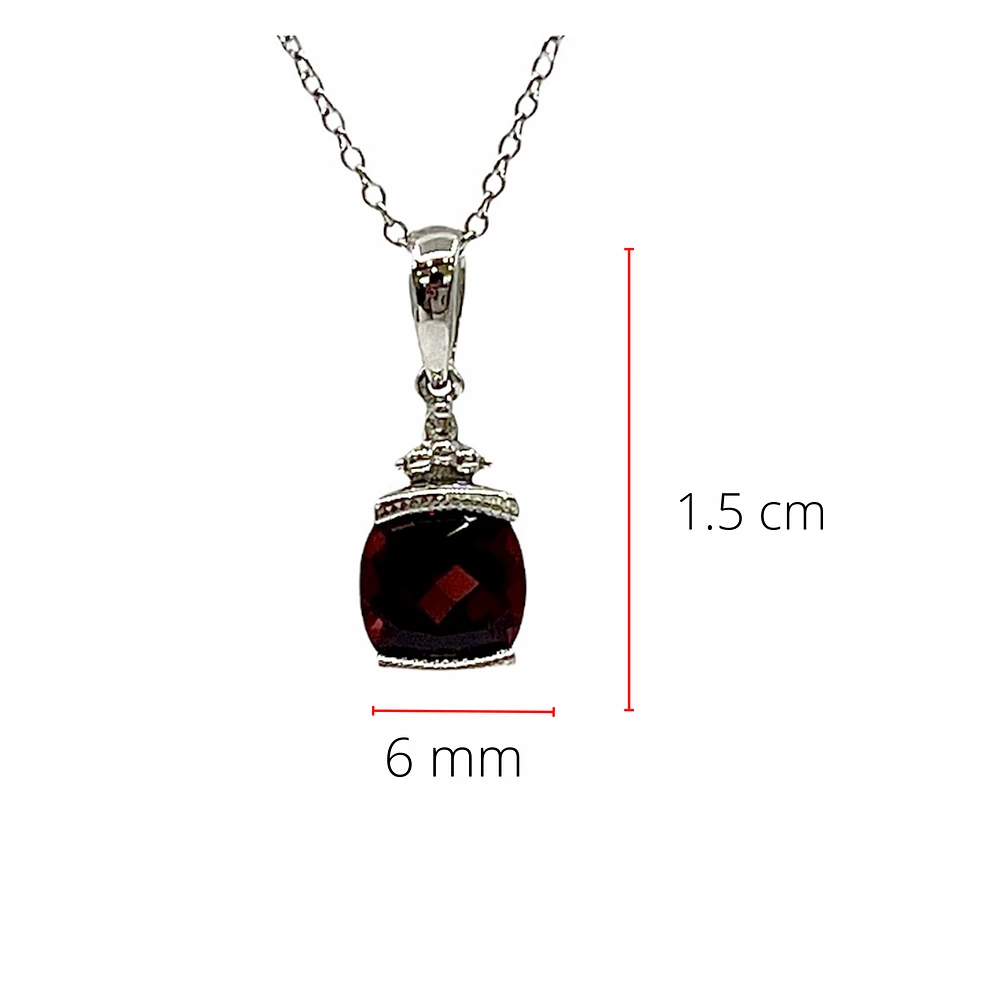 10K White Gold 6mm Garnet and 0.007cttw Diamond Necklace - 18 Inches