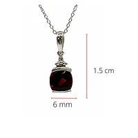 10K White Gold 6mm Garnet and 0.007cttw Diamond Necklace - 18 Inches