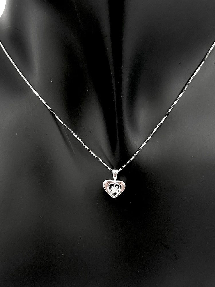 10K White Gold 0.01cttw Round Cut Diamond Pendant, 18"