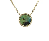 14K Yellow Gold 0.67cttw Abalone Shell and 0.09cttw Diamond Necklace, 18"