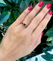 10K White Gold 6mm and 4mm Cushion Cut Garnet and 0.014cttw Diamond Ring - Size 7