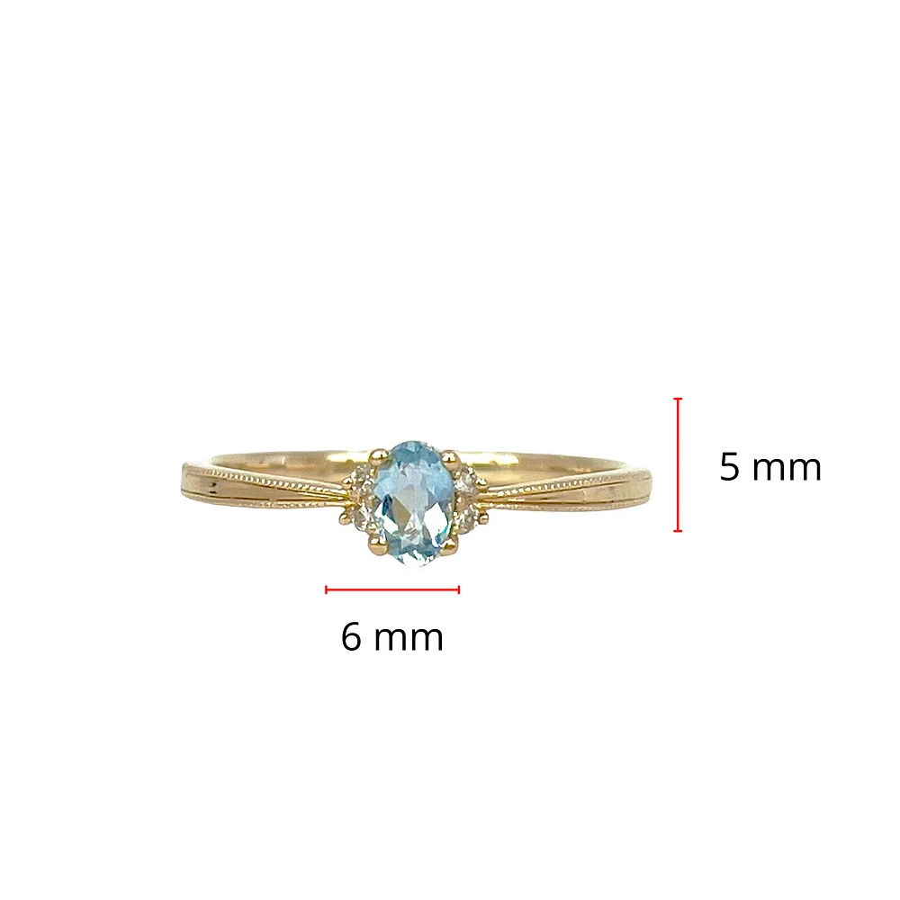 10K Yellow Gold 0.22cttw Aquamarine and 0.03cttw Diamond Ring