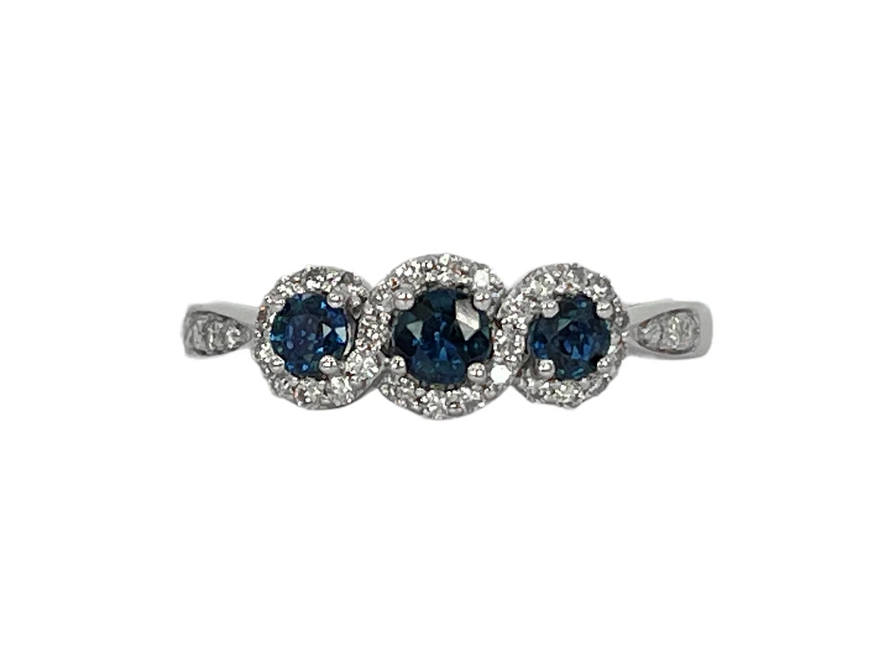 14K White Gold 0.45cttw Sapphire and 0.18cttw Diamond Ring - Size 7