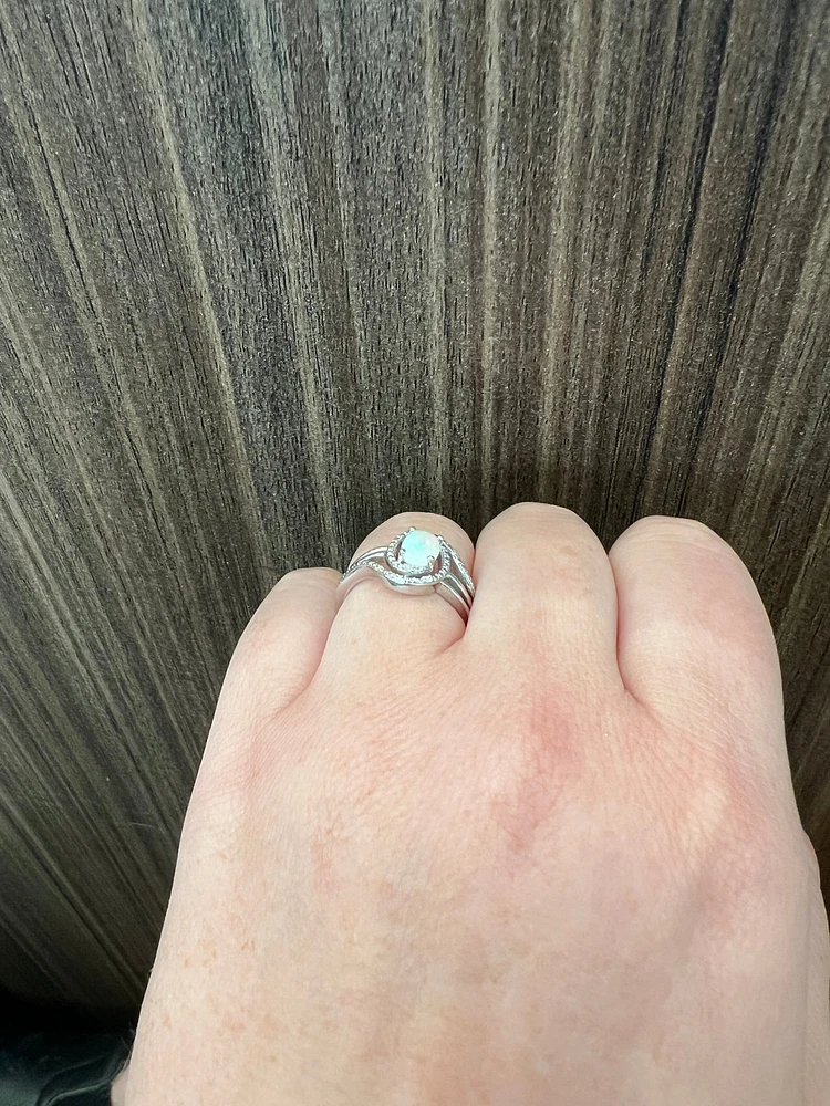 925 Sterling Silver Opal & Diamond Ring - 4.5