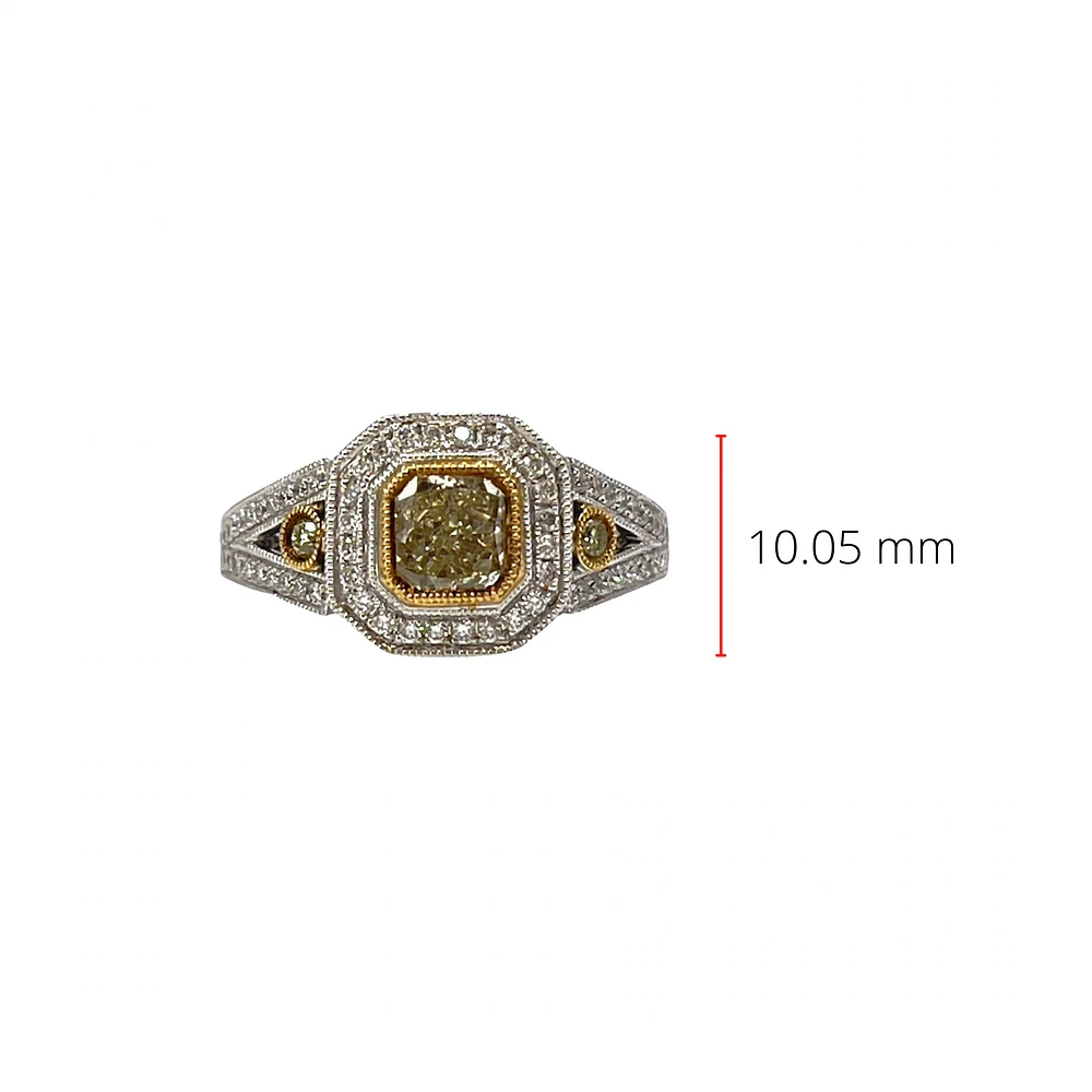 18K White & Yellow Gold 1.10Cttw Fancy Diamond Radiant Cut Engagement Ring
