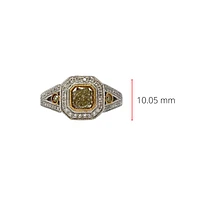 18K White & Yellow Gold 1.10Cttw Fancy Diamond Radiant Cut Engagement Ring