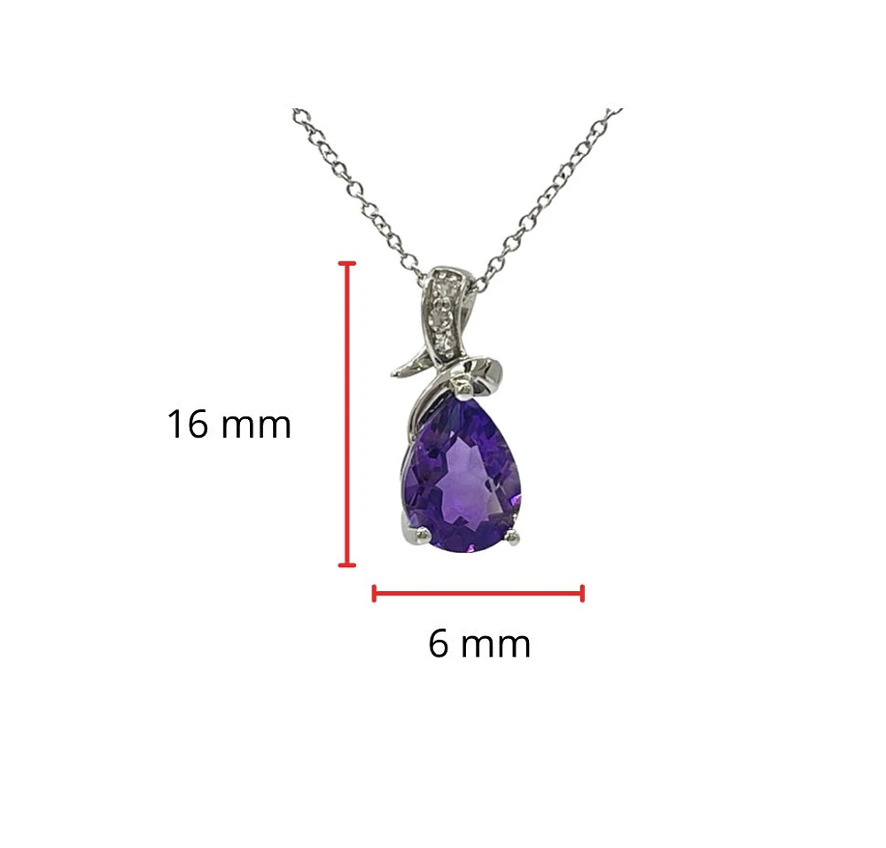 10K White Gold Amethyst and Diamond Necklace, 18"