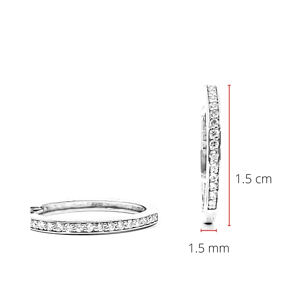 10K White Gold 0.10cttw Diamond Hoop Huggie Hinged Earrings