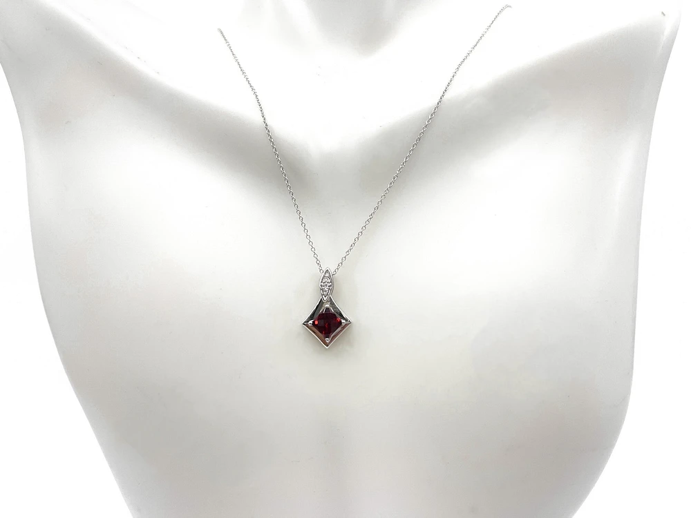 10K White Gold Garnet and Diamond Necklace
