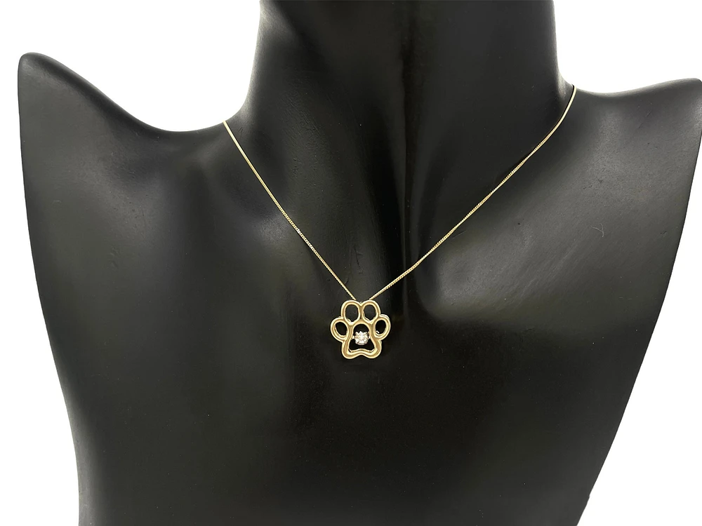 10K White, Yellow or Rose Gold Paw Print Diamond Necklace