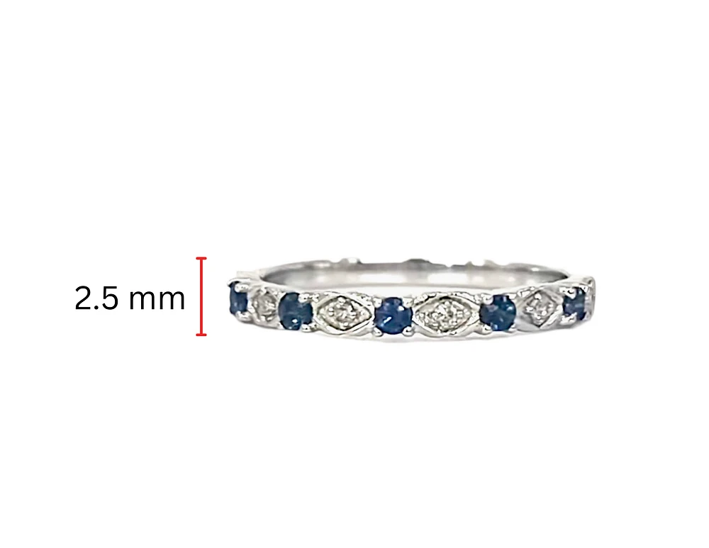 10K White Gold Round Cut Sapphire and 0.05cttw Diamond Stack Ring - Size 7