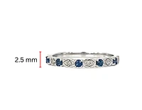 10K White Gold Round Cut Sapphire and 0.05cttw Diamond Stack Ring - Size 7