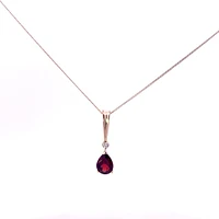 10K Yellow Gold 0.02 cttw Diamond and Garnet Pendant, 18"
