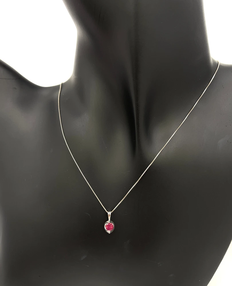 10K White Gold Genuine Ruby Pendant