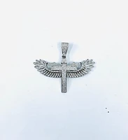 Angel Wings Cross Sterling Silver Charm w /CZ