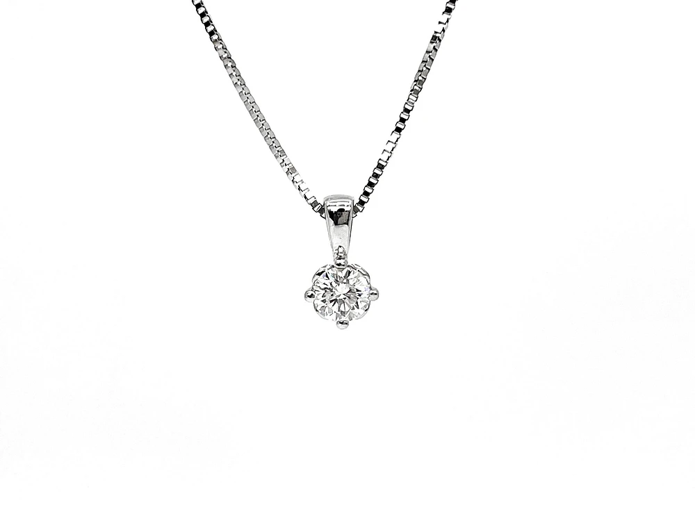 14K White Gold 0.17cttw Round Cut Canadian Diamond Pendant, 18”