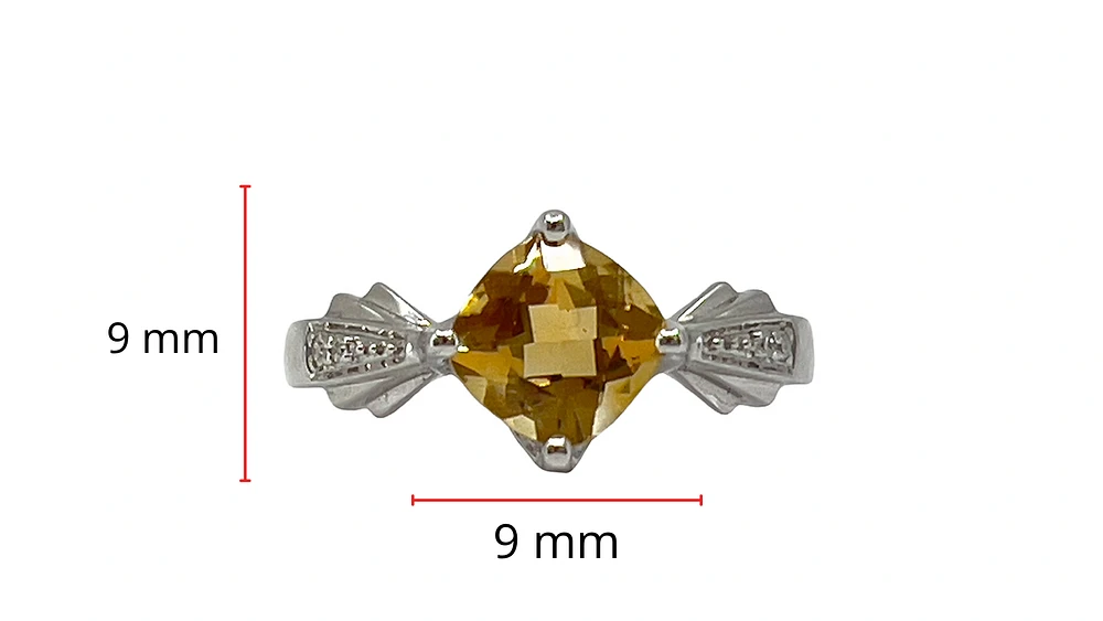 10K White Gold Citrine & Diamond Ring- Size 6.5