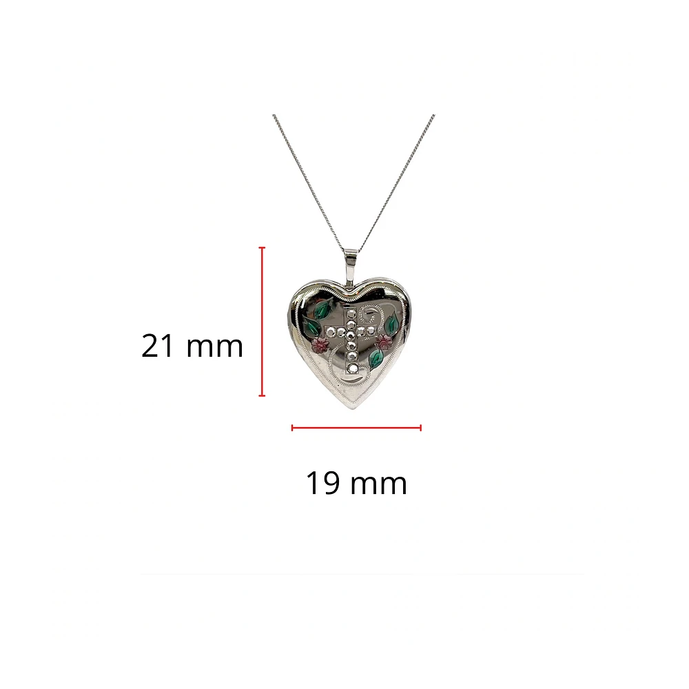 925 Sterling Silver Locket with Cubic Zirconia Cross and Decals with Chain - 18 Inches