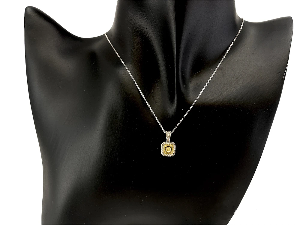 14K White & Yellow Gold 0.83cttw Fancy Yellow Radiant Cut Diamond Necklace - 18 Inches