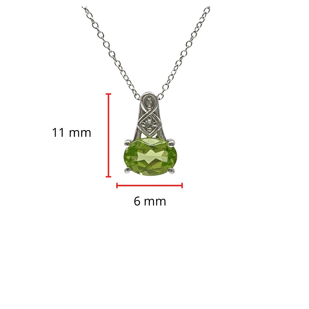 10K White Gold 7x5mm Oval Cut Peridot and 0.013cttw Diamond Pendant, 18"