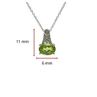 10K White Gold 7x5mm Oval Cut Peridot and 0.013cttw Diamond Pendant, 18"