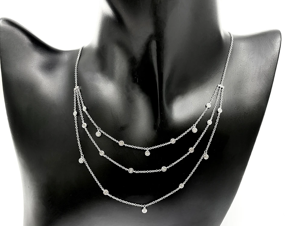 14K White Gold 0.39cttw 3 Tiered Diamond Necklace - 20 Inches