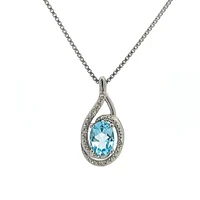 925 Sterling Silver Blue Topaz & Diamond Necklace