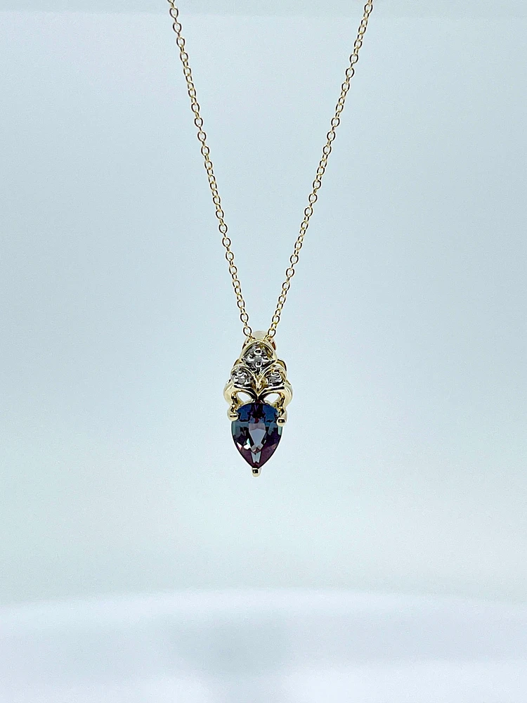 Created Alexandrite and Diamond Pendant