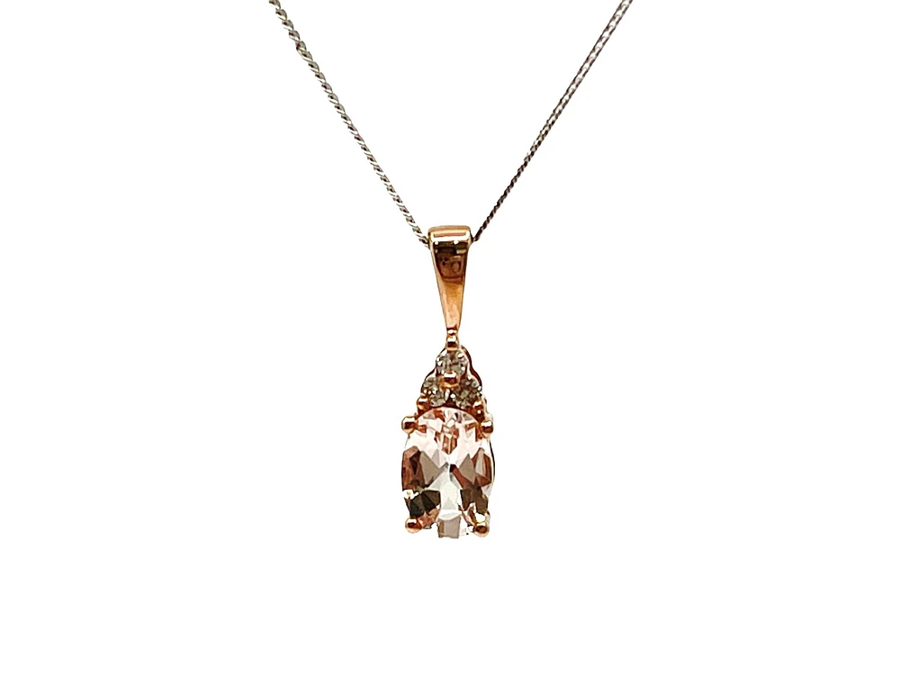 10K Rose Gold 0.40cttw Morganite & 0.03cttw Diamond Pendant, 18"