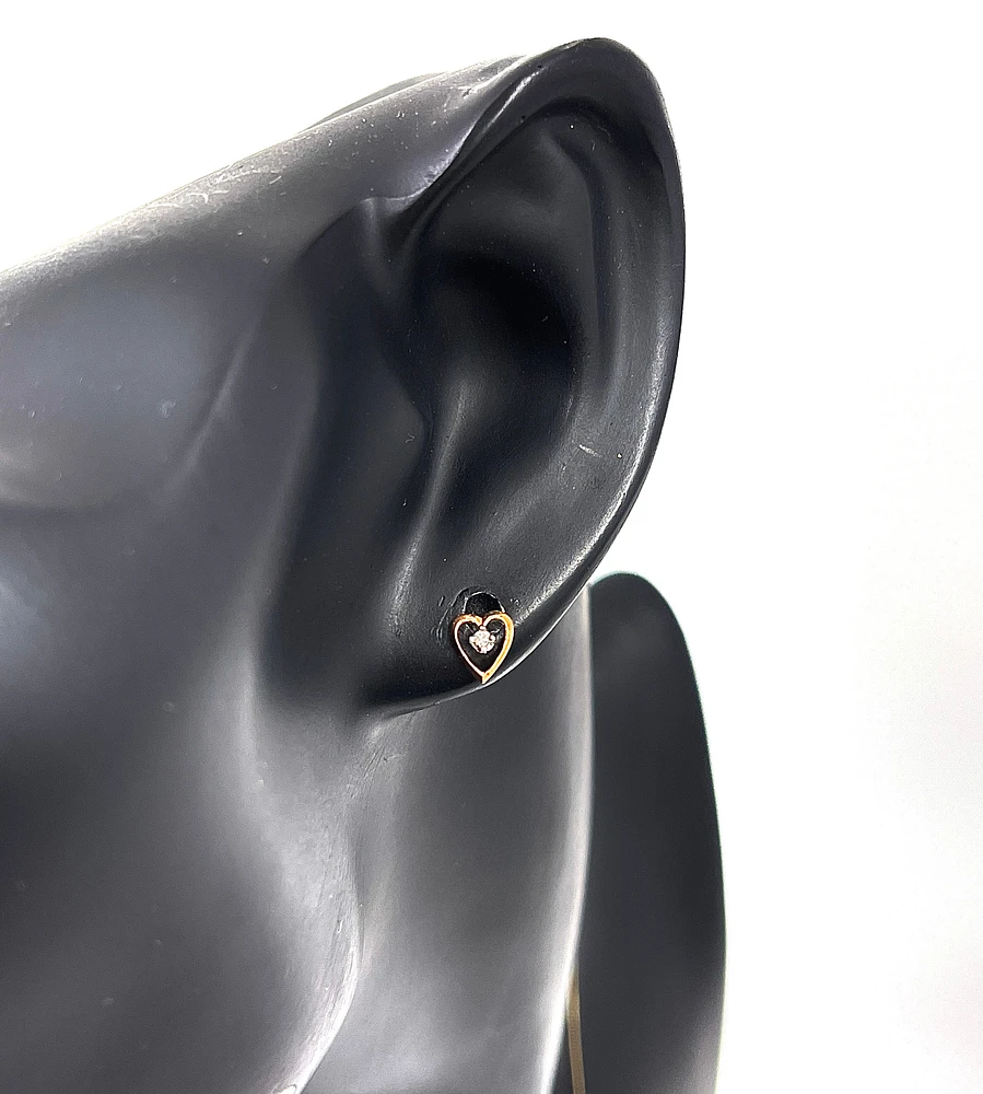 10K Two Tone Rose and White Gold 0.02cttw Diamond Heart Shaped Stud Earrings