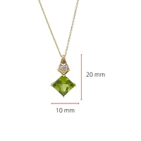 10K Yellow Gold 7mm Princess Cut Peridot and Diamond Pendant