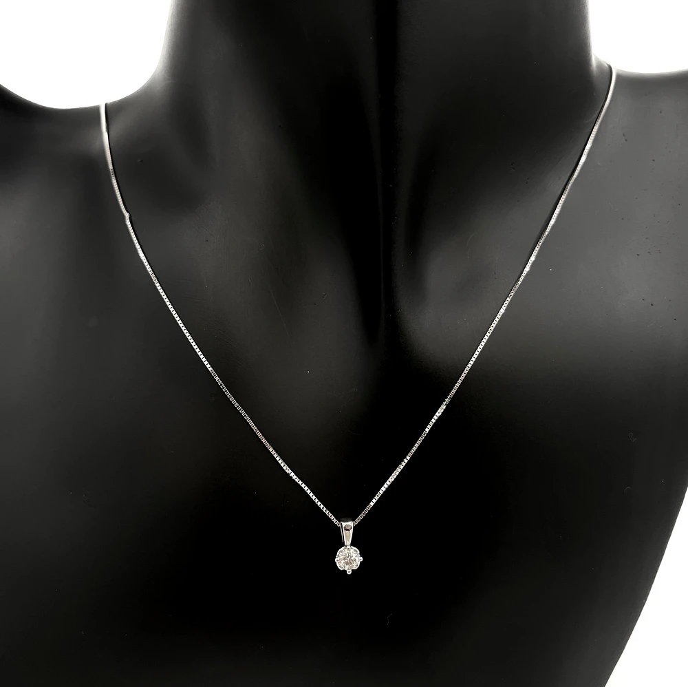 14K White Gold 0.17cttw Round Cut Canadian Diamond Pendant, 18”