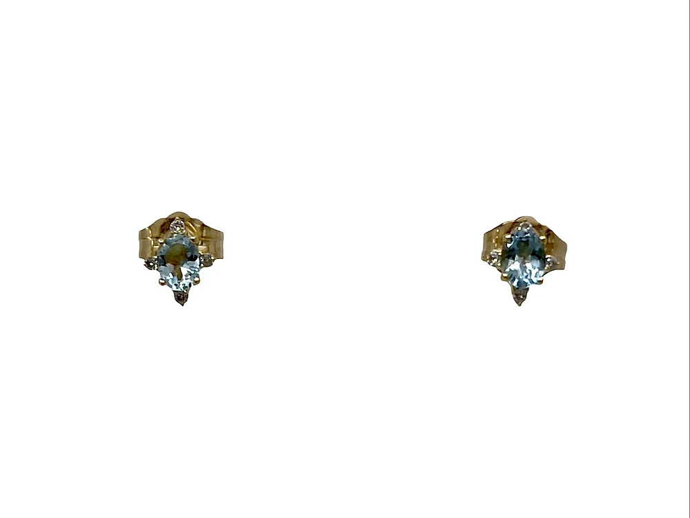 10K Yellow Gold Aquamarine and Diamond Earrings