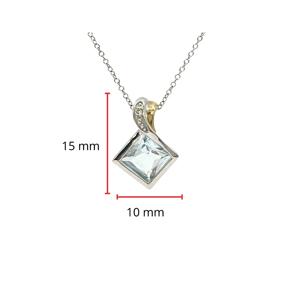 10K White and Yellow Gold 6mm Princess Cut Aquamarine and 0.005cttw Diamond Pendant, 18"