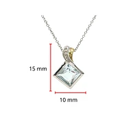 10K White and Yellow Gold 6mm Princess Cut Aquamarine and 0.005cttw Diamond Pendant, 18"