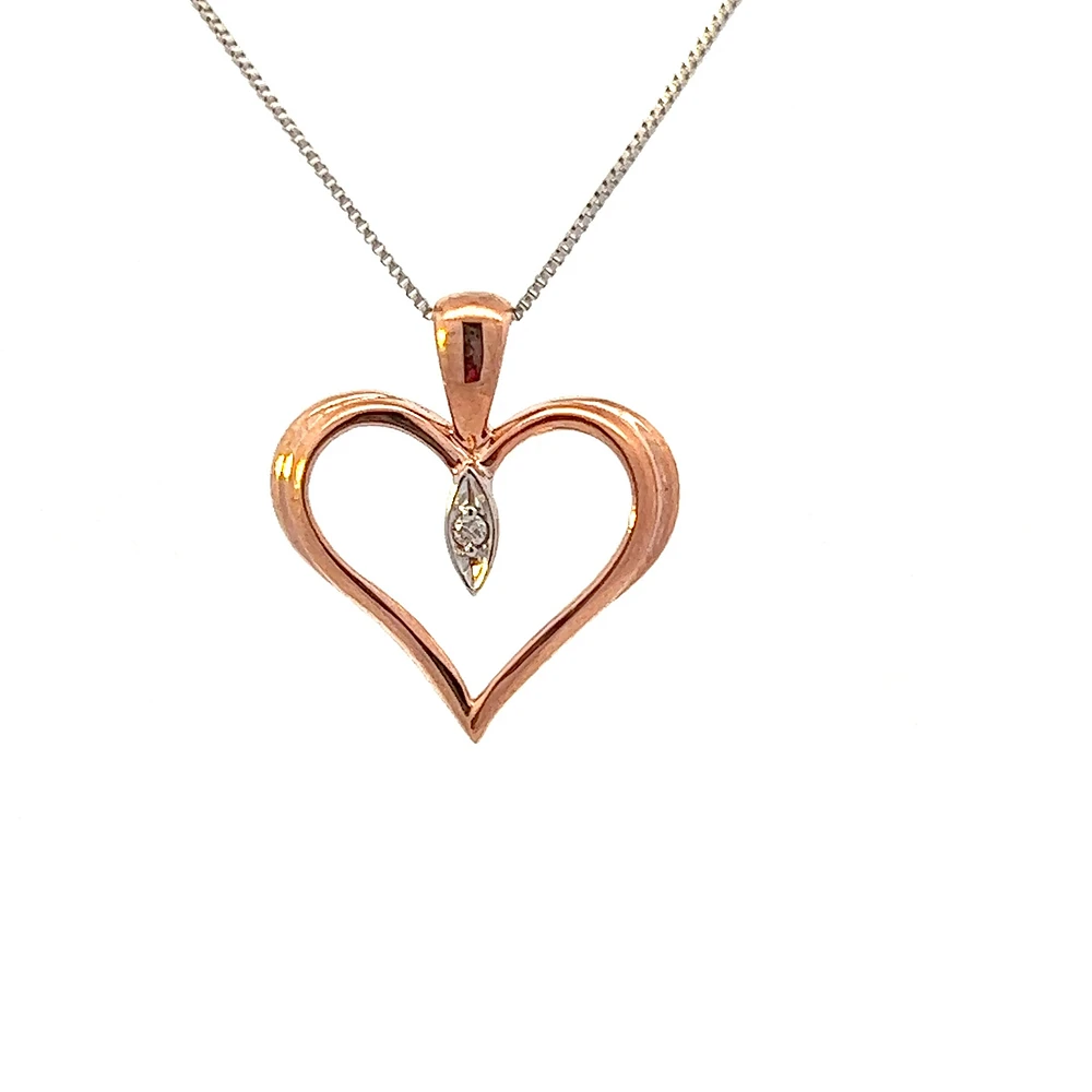 10K White and Rose Gold cttw Diamond Heart Pendant