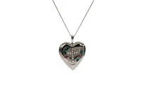 925 Sterling Silver Locket with Cubic Zirconia Cross and Decals with Chain - 18 Inches