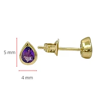 10K Yellow Gold 0.35cttw Pear Cut Amethyst Bezel Set Stud Earrings