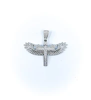 Angel Wings Cross Sterling Silver Charm w /CZ