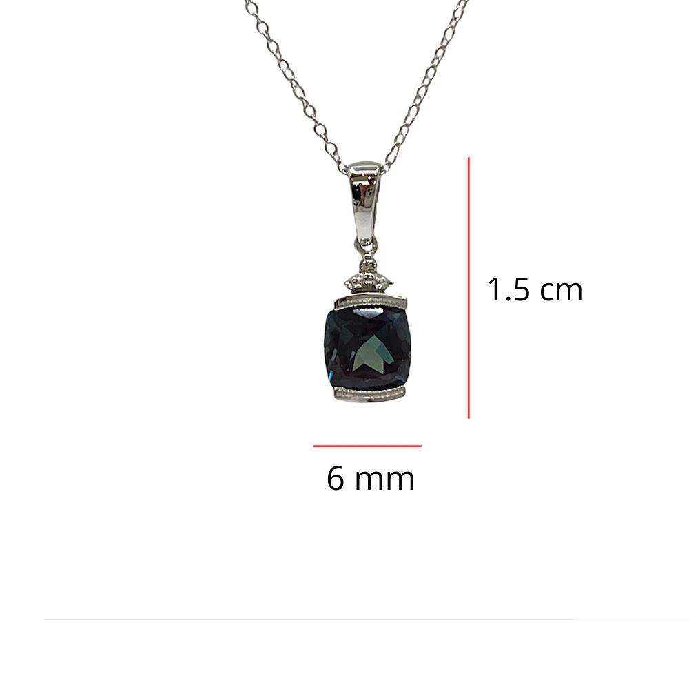 10K White Gold 6mm Cushion Cut Created Alexandrite & 0.007cttw Diamond Pendant, 17"
