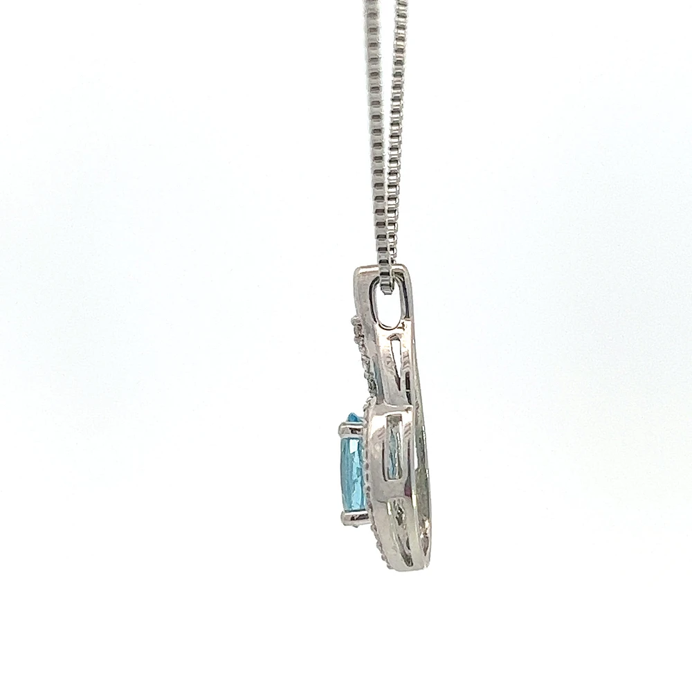 925 Sterling Silver Blue Topaz & Diamond Necklace