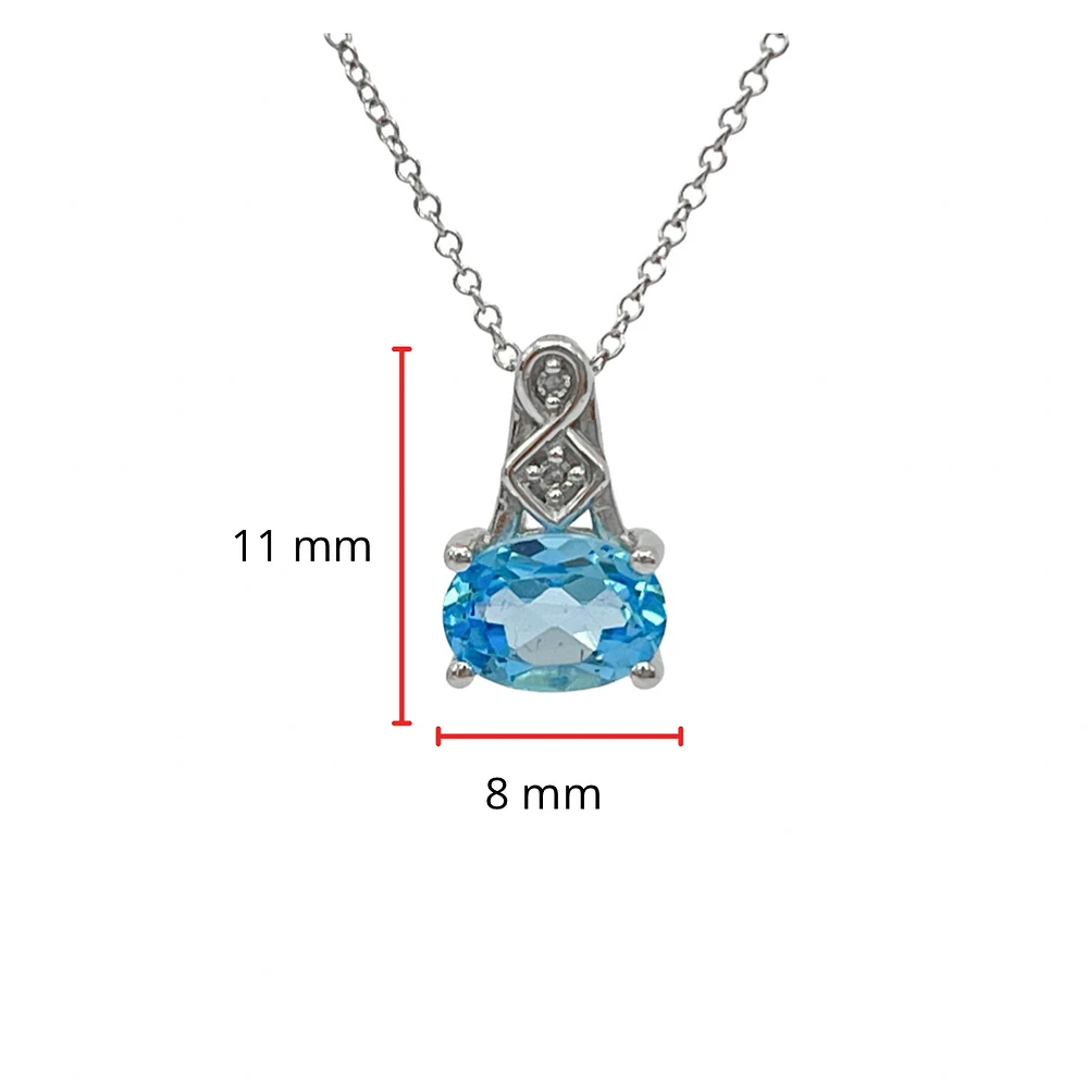 10K White Gold Blue Topaz and Diamond Pendant, 18"