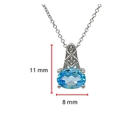 10K White Gold Blue Topaz and Diamond Pendant, 18"