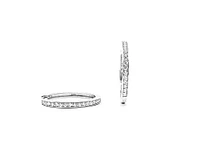 10K White Gold 0.05cttw Diamond Hoop Huggie Hinged Earrings