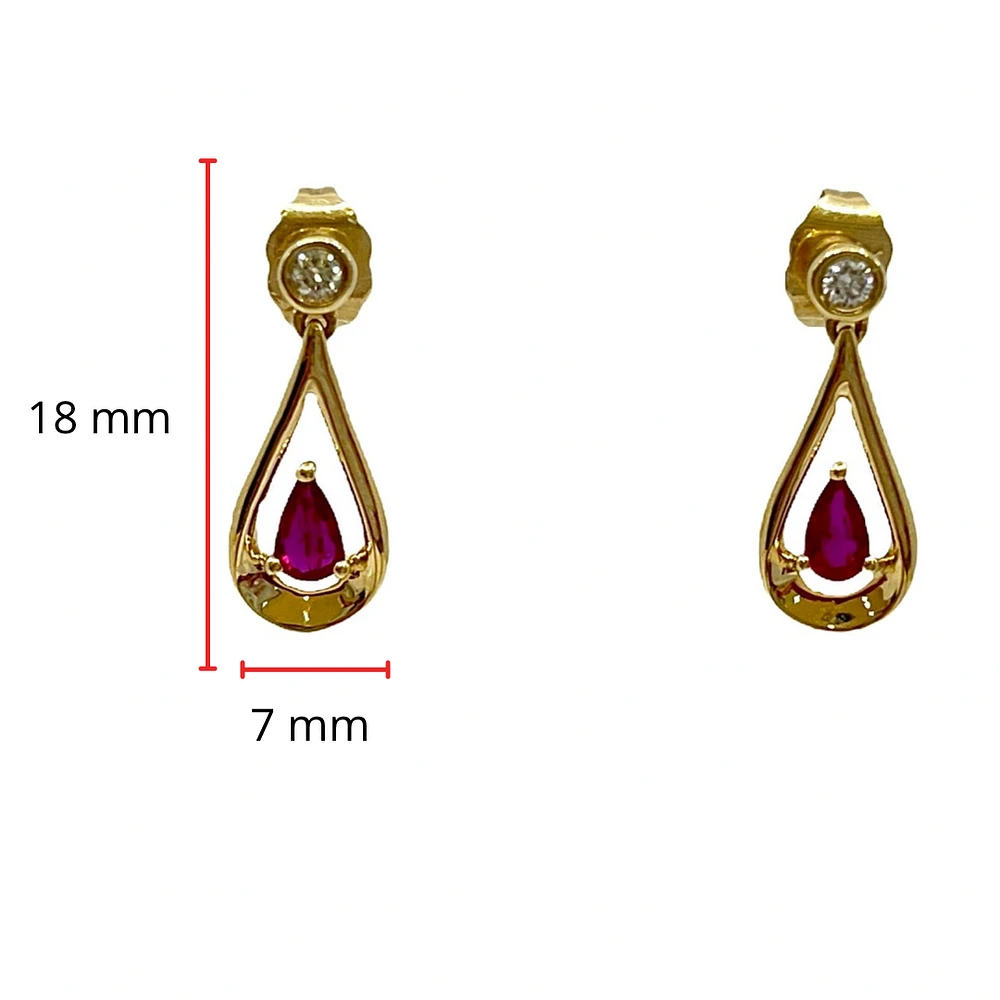 10K Yellow Gold 0.70cttw Ruby and 0.08cttw Diamond Earrings