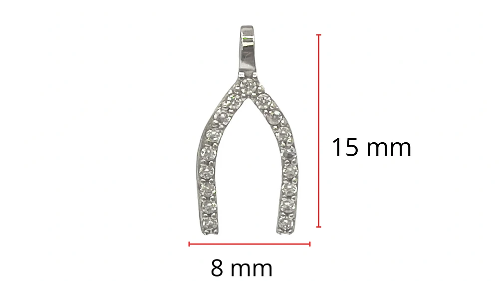 10K White Gold Cubic Zirconia Wishbone Charm - 15mm x 8mm