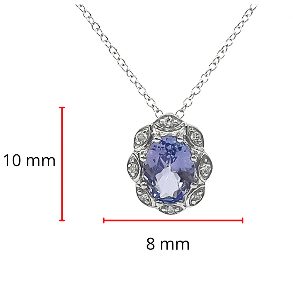 10K White Gold Tanzanite and Diamond Antique Halo Necklace, 18"