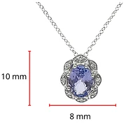 10K White Gold Tanzanite and Diamond Antique Halo Necklace, 18"