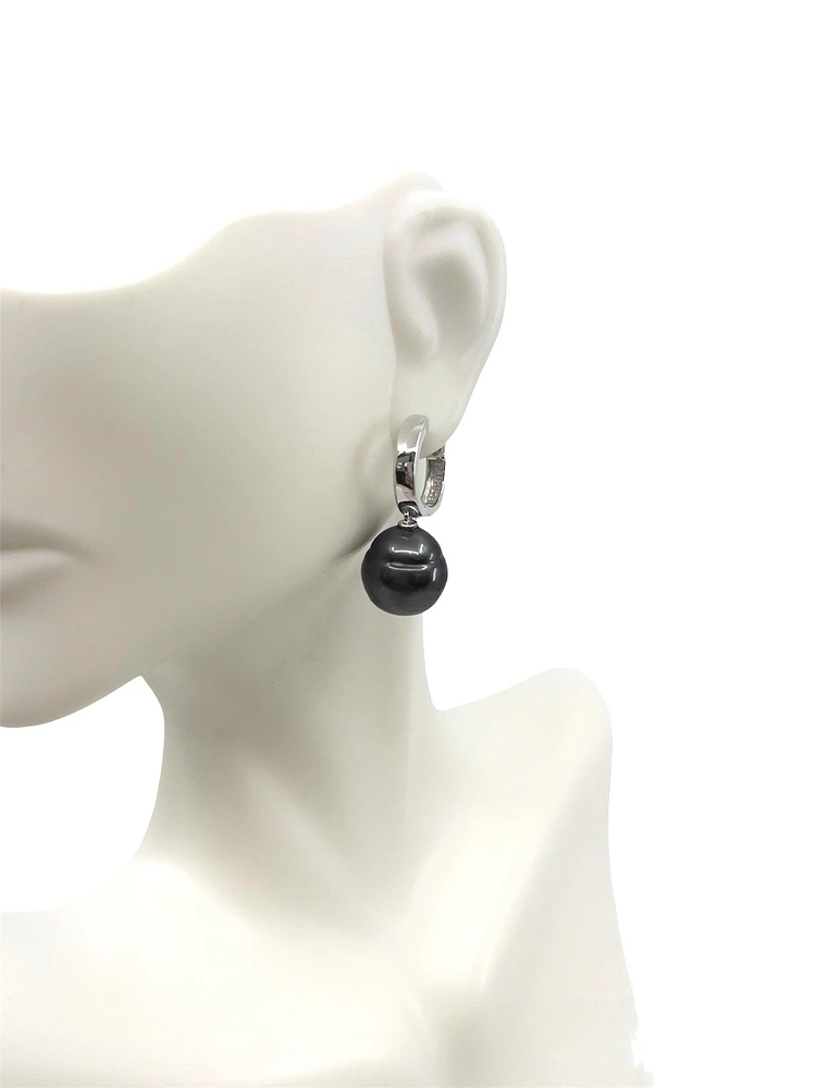 Sterling Silver Tahitian Pearl Dangle Earrings with Hoop Closure