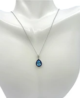 10K White Gold 7x5mm Pear Cut Sky Blue Topaz with Blue Sapphire Halo and 0.03cttw Diamond Necklace - 18 Inches